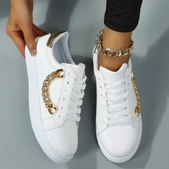 Chain Decor Skate Shoes Faux Leather Outdoor Sneakers