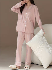 Long Sleeve Pajama Set with Elastic Waistband Pants