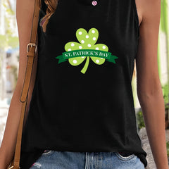 Leaf & Letter Print Sleeveless Sports Vest Round Neck Casual Top
