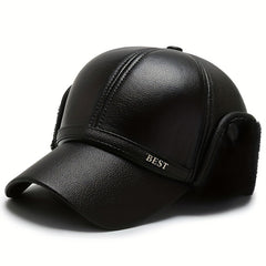Men's Winter Velvet PU Leather Baseball Cap Outdoor Warm Hat