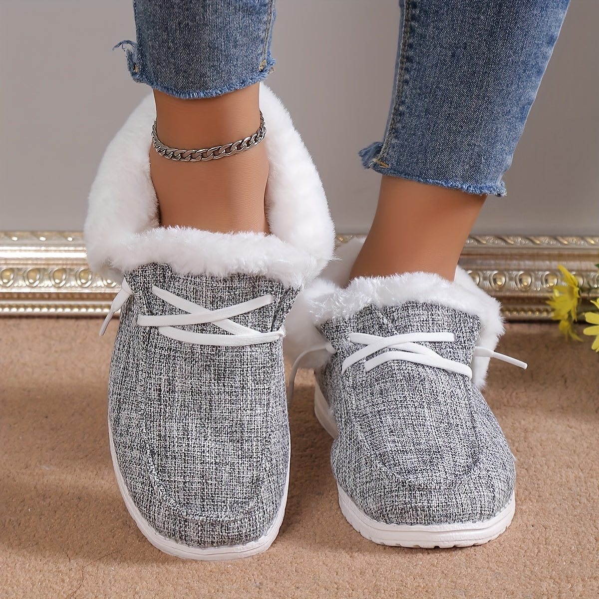 Women's Plush Lined Canvas Snow Boots