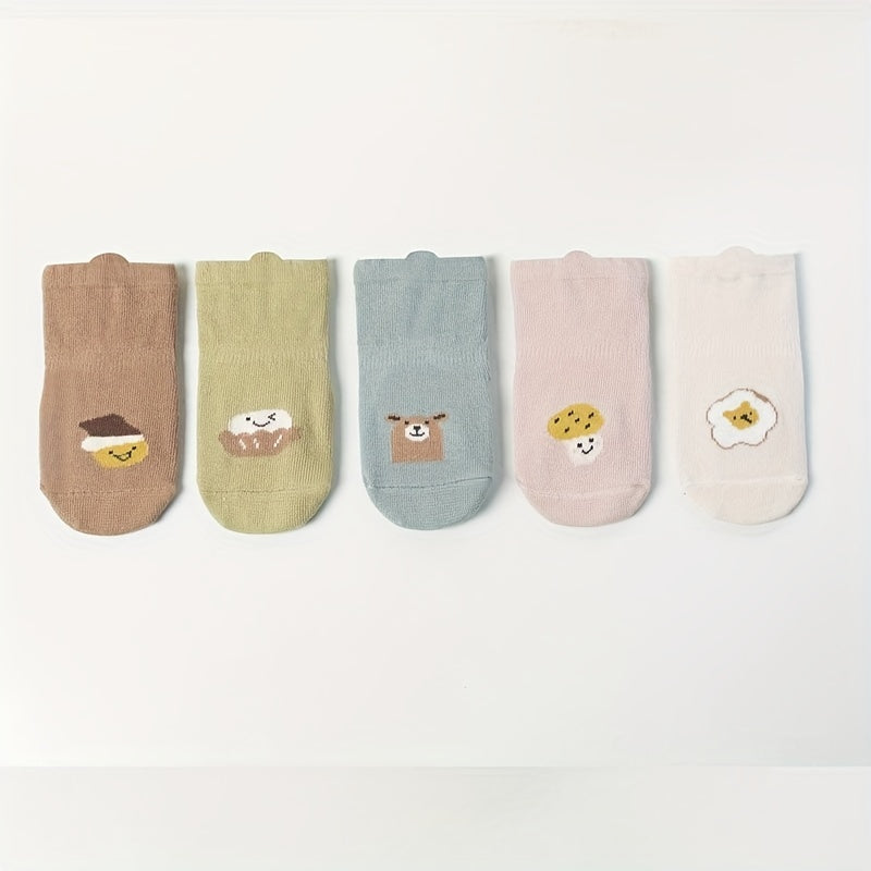 5pairs Toddler Cartoon Non Slip Socks for All Seasons