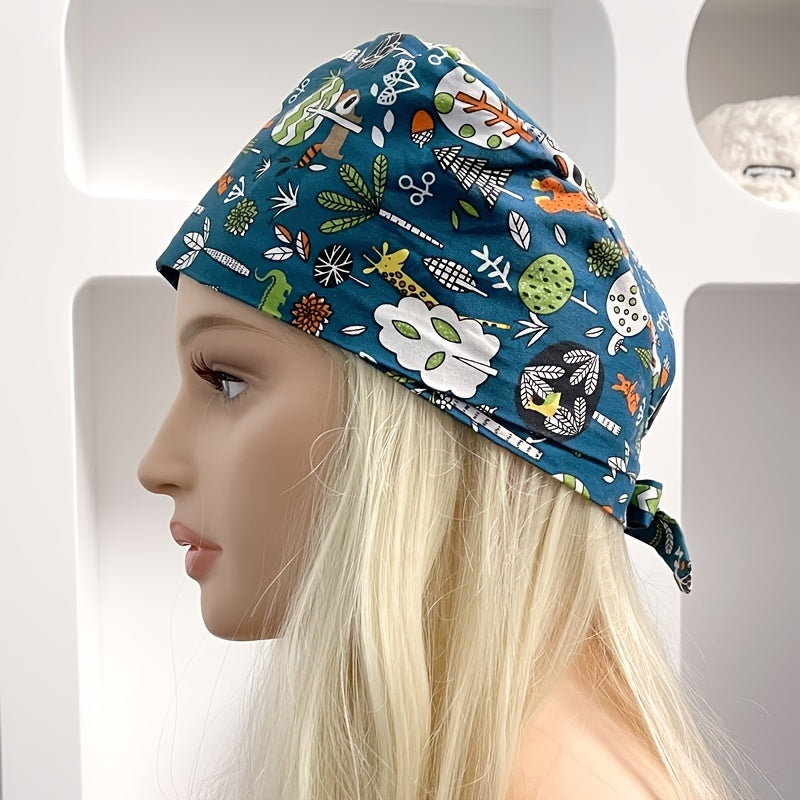 Cartoon Pattern Work Cap Adjustable Nurse Cap Lightweight Unisex Scrub Caps