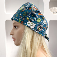 Cartoon Pattern Work Cap Adjustable Nurse Cap Lightweight Unisex Scrub Caps