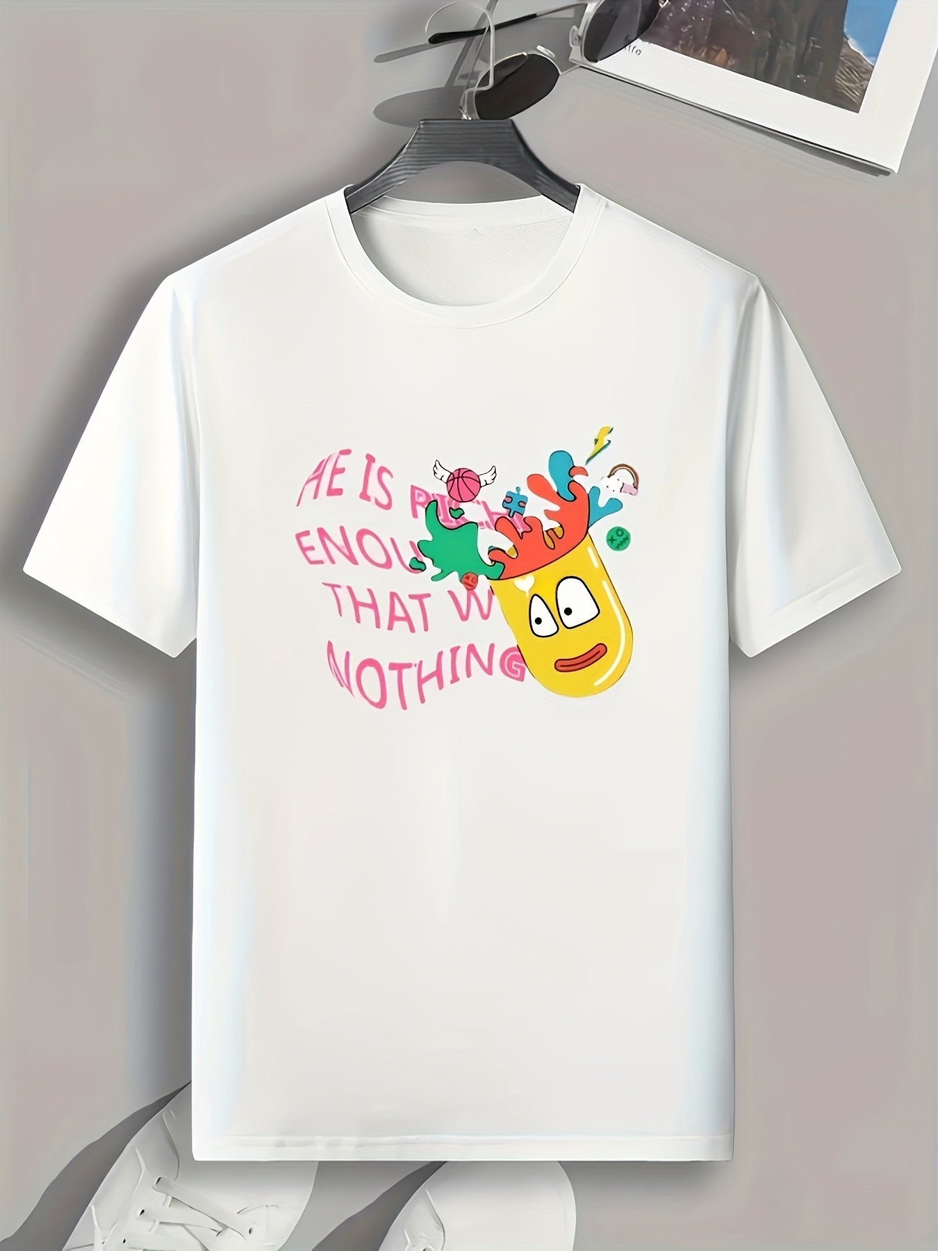 Funny Cartoon And Letters Print Men's Graphic T-shirt