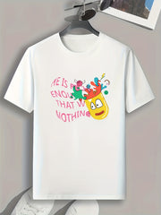 Funny Cartoon And Letters Print Men's Graphic T-shirt