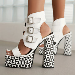 Square Open Toe Strap Platform Pumps for Women