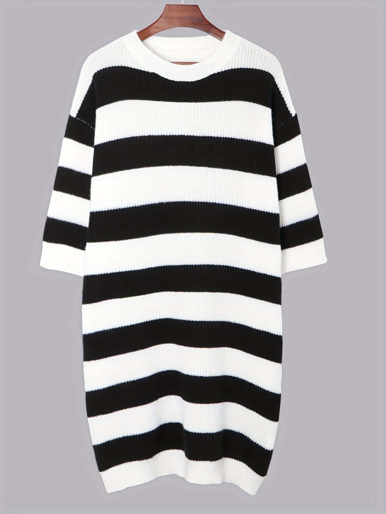 Striped Sweater Dress Crew Neck