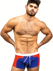 Men's Swim Boxers Contrast Swimsuit Shorts Pants Drawstring Underwear Beach