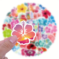 60pcs Hibiscus Flower Stickers Waterproof Vinyl Stickers For Water Bottle Laptop