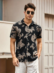 Leaf Print Men's Short Sleeve Casual Shirt