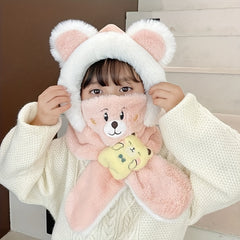 Kids Plush 2-In-1 Hat & Scarf Ear Protection Winter Hat & Neck Warmer