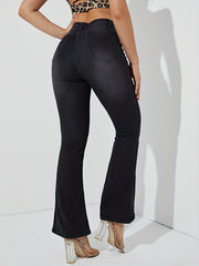 High Waist Flare Leg Jeans Solid Stretchy Bell Bottoms Y2K Denim Pants