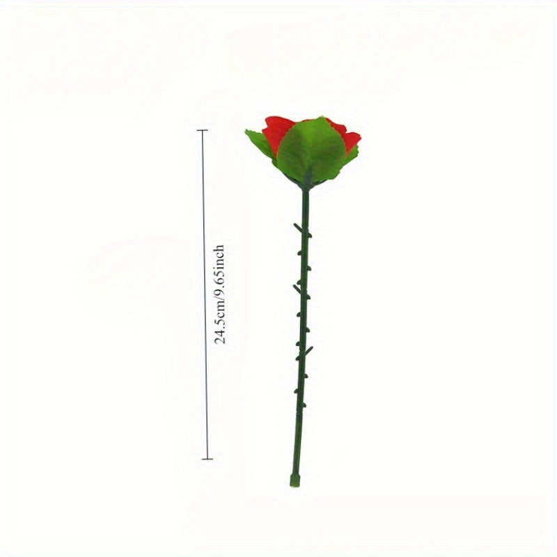 Magic Rose Trick Instant Appear Red Flower Gag with Green Leaves