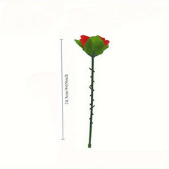 Magic Rose Trick Instant Appear Red Flower Gag with Green Leaves