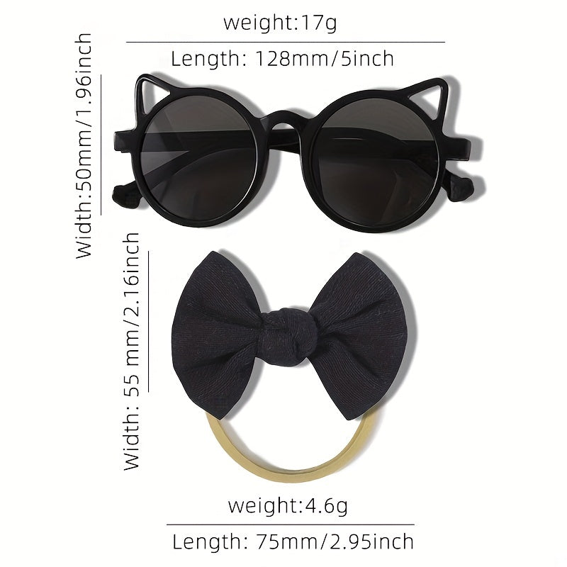 Girls Cat Ears Sunglasses & Bowknot Hairband Set