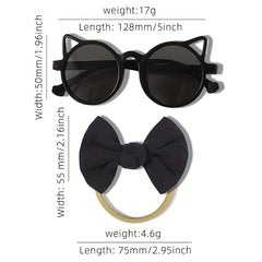 Girls Cat Ears Sunglasses & Bowknot Hairband Set