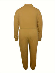 Solid Long Sleeve Turn Down Collar Jumpsuit