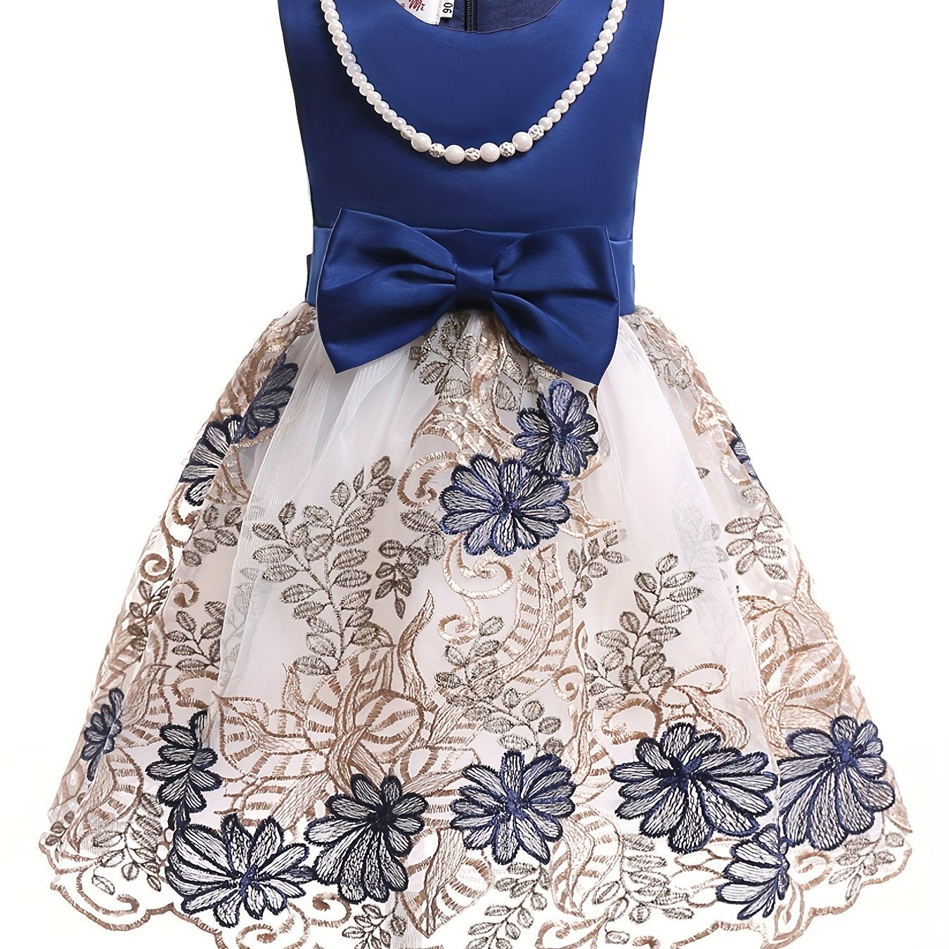Girls Sleeveless Flowers Embroidery Mesh Princess Dress Gown