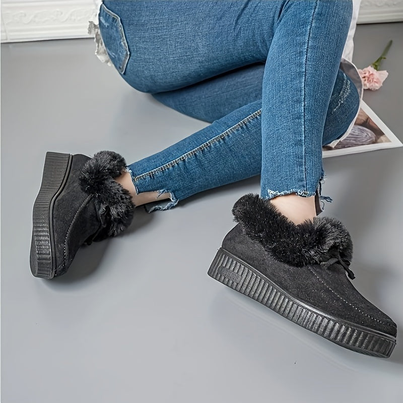 Women's Plush Lined Thermal Snow Boots Non Slip Flat Snow Shoes