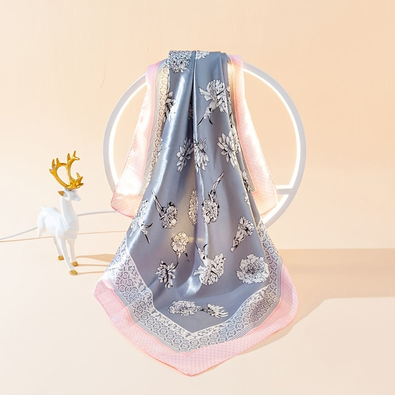 Rose Print Square Scarf Satin Neckerchief Vintage Bandana Head Wrap