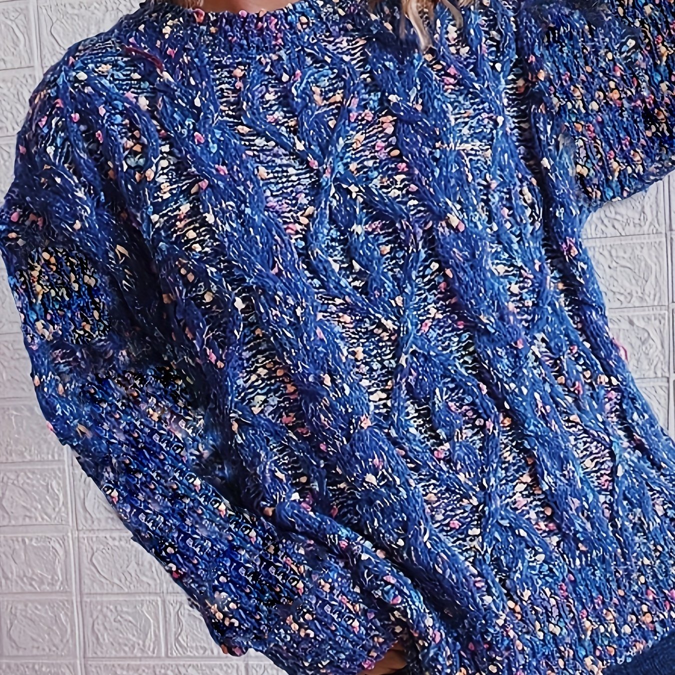 Rainbow Dot Jacquard Sweater Women's Long Sleeve Round Neck Jumper