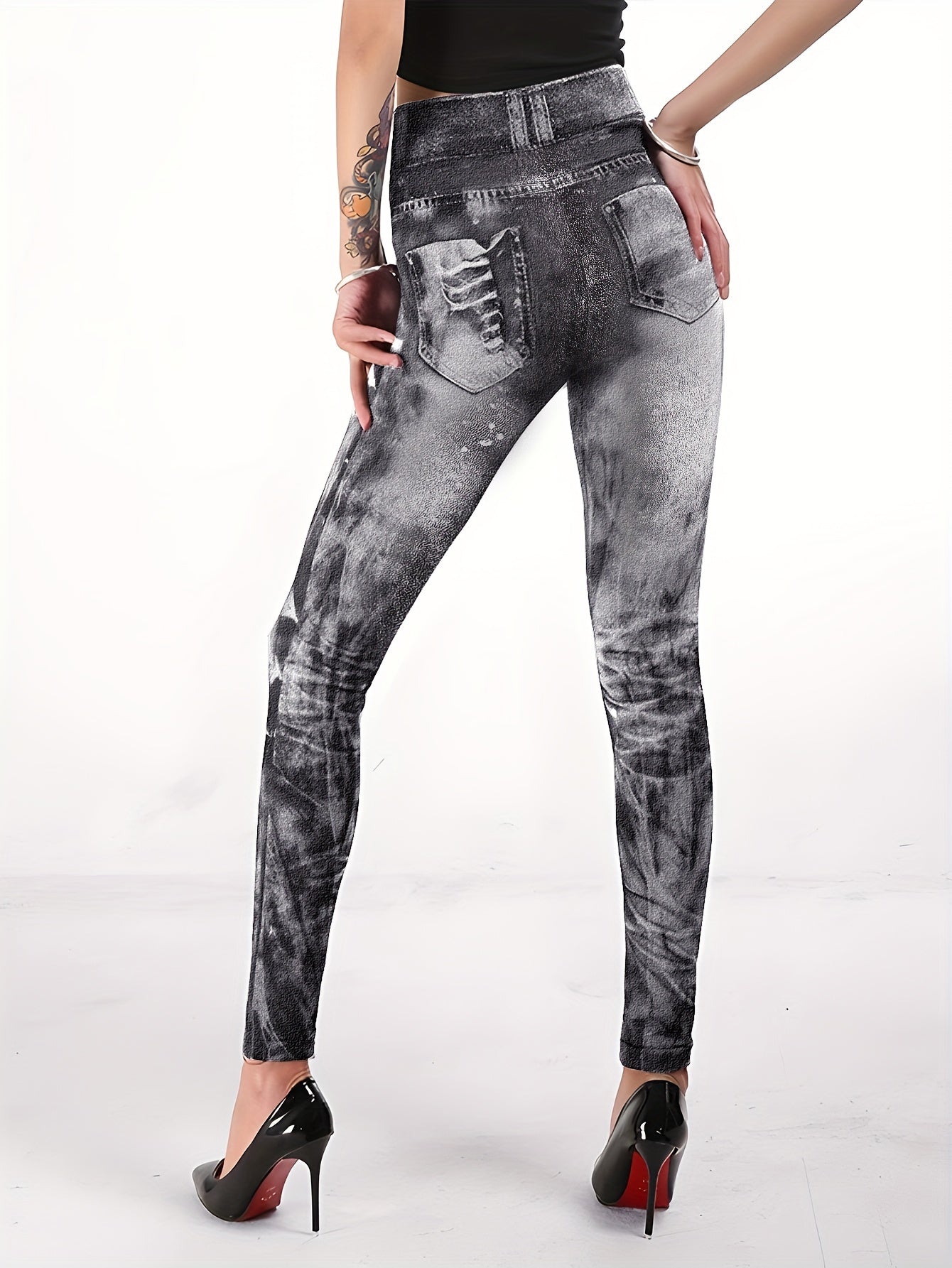 2pcs Snake & Denim Print Yoga Pants Women's Activewear