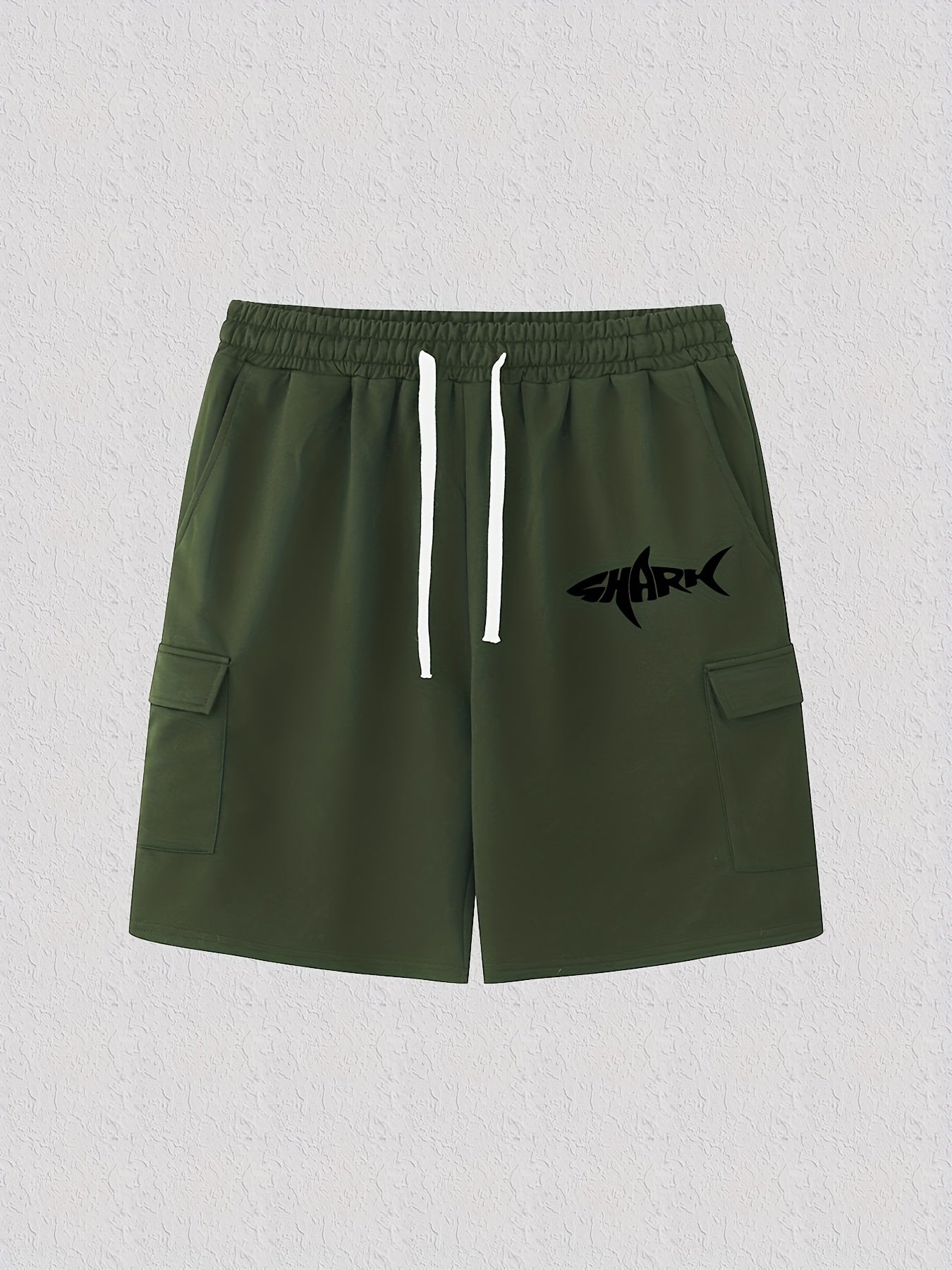 Men's Shark Print Drawstring Cargo Shorts