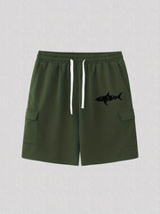 Men's Shark Print Drawstring Cargo Shorts