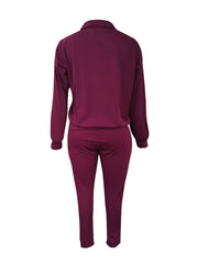 Solid Zipper Two piece Set Long Sleeve Workout Outfit