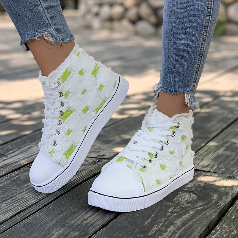 Women's High Top Canvas Sneakers Round Toe Lace Up Skate Shoes