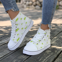 Women's High Top Canvas Sneakers Round Toe Lace Up Skate Shoes