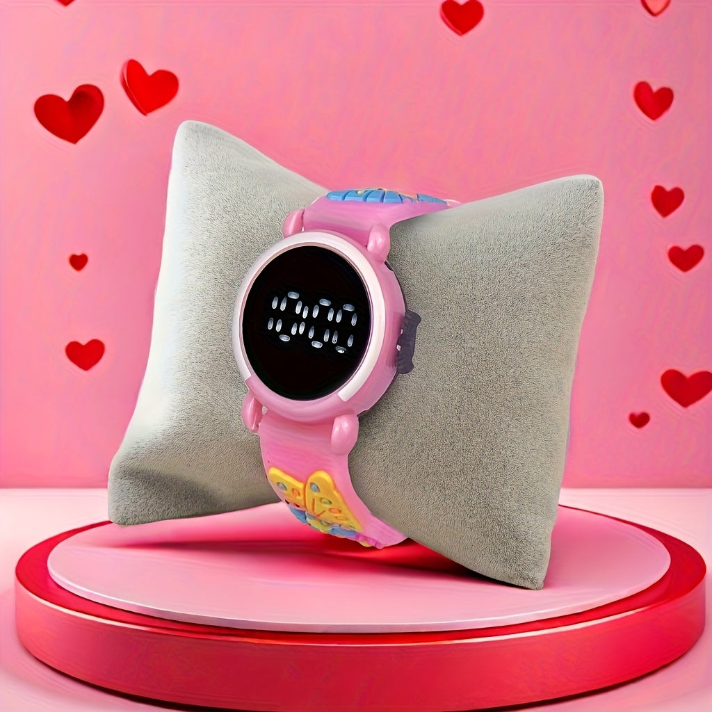LED Electronic Wristwatch for Women Pink Digital Display Character Gift