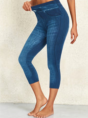 Denim Print Skinny Capris Leggings for Women