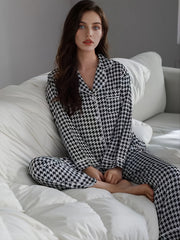 Classic Houndstooth Pajama Set Long Sleeve Shirt & Trousers