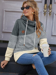Camo Print Block Hoodies with Drawstring