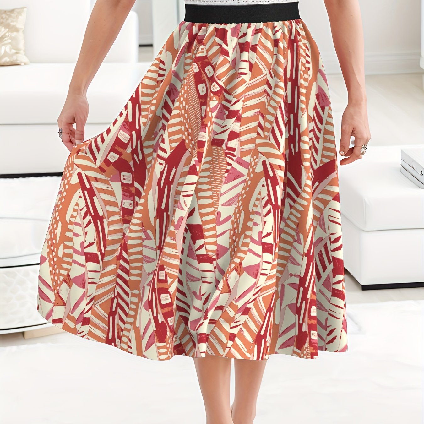 Geometric Print High Waist A line Skirt