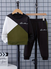Boy's Letter Print 2pcs Sweatshirt & Sweatpants Set for Spring Fall
