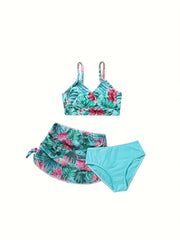 Tropical Plants 3pcs Swimsuit Set Girls Bathing Suit Summer Gift