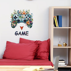 Gamer Wall Decal Cartoon Gaming Flowers Green Leaves Wall Sticker