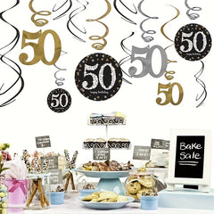 6pcs Gold Silver Hanging Swirls for 50th Birthday Decorations