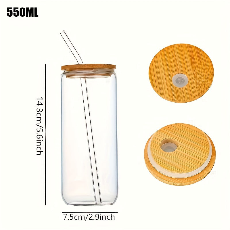 Glass Cup With Bamboo Cover And Glass Straw 16.91oz