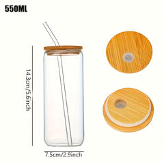 Glass Cup With Bamboo Cover And Glass Straw 16.91oz