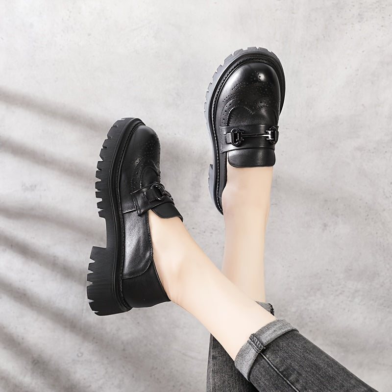Women's Platform Loafer Shoes Slip On with Metal Buckle