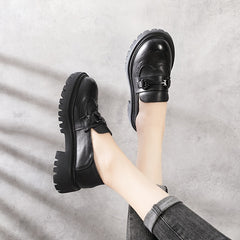 Women's Platform Loafer Shoes Slip On with Metal Buckle