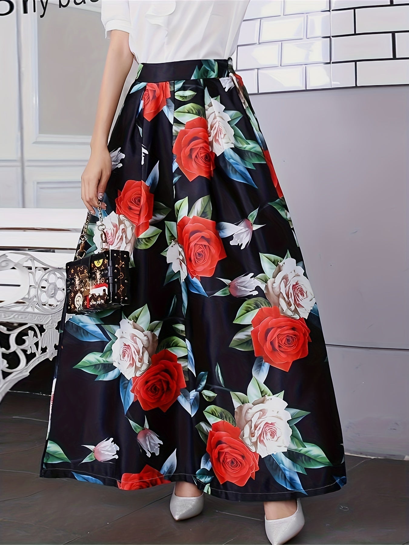 Floral Print A line Ankle Skirt for Spring & Summer