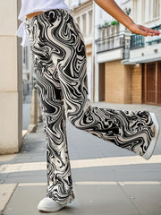 Girls' Swirls Print Bell Bottom Pants Elastic Waist Casual Flared Pants