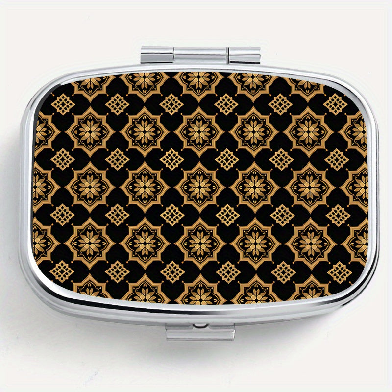 Retro Pattern Printed Medicine Box with Two Compartments