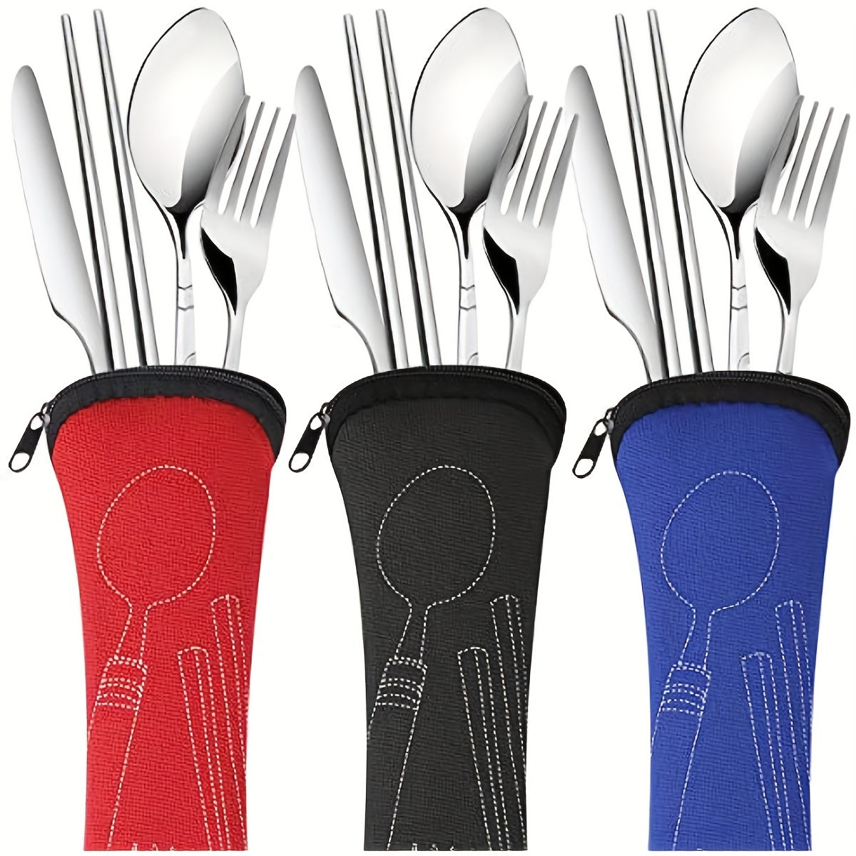 4 Pcs Stainless Steel Set Portable Utensils with Suitcase