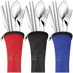 4 Pcs Stainless Steel Set Portable Utensils with Suitcase